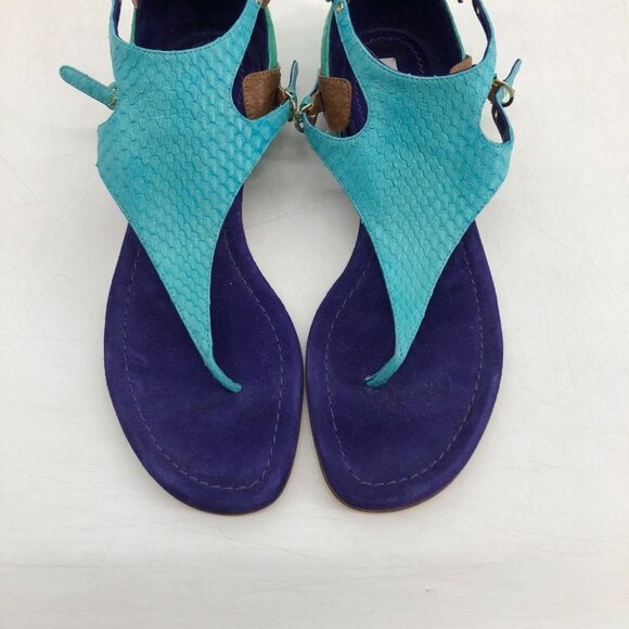 Brian Atwood leather colorblock teal purple brown strappy  caprese thong sandals - Picture 7 of 11